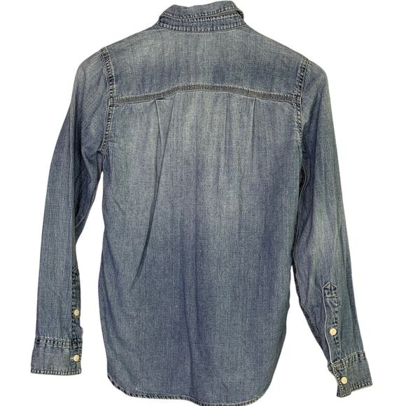 J. Crew Cotton Chambray Long Sleeve Denim Button Down Shirt Pockets 00 Blue - Picture 4 of 15